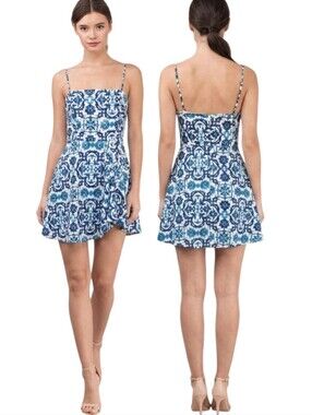 STYLESTALKER Blue & White Delft Pattern Mini Sundress - Size M